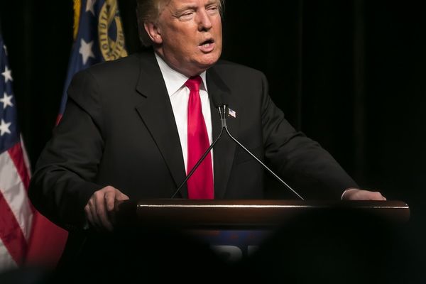 Donald Trump speaking at lectern