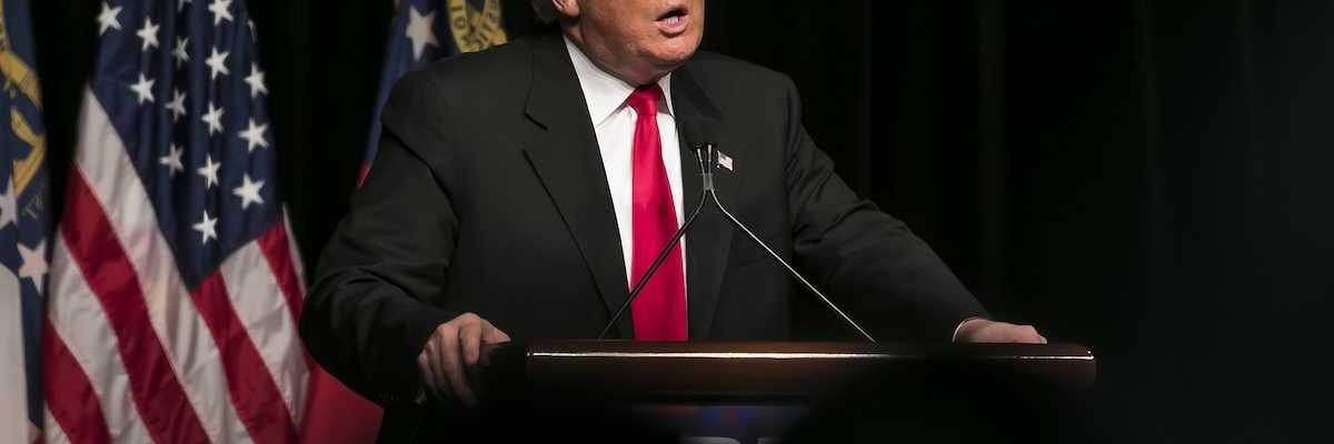 Donald Trump speaks to supporters at a rally in 2016
