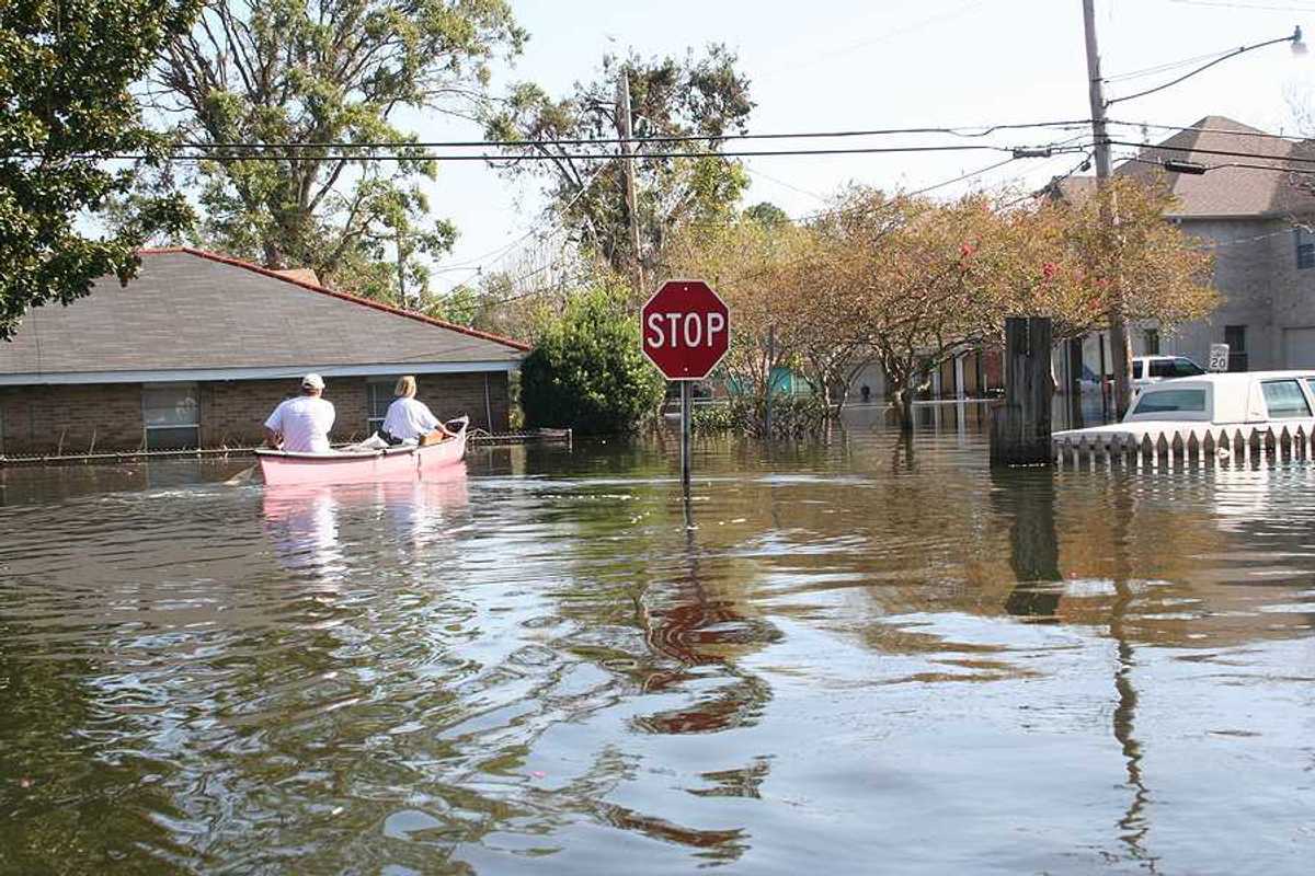 Downed power lines in a flooded area of New Orleans in the aftermath of Hurricane Katrina.