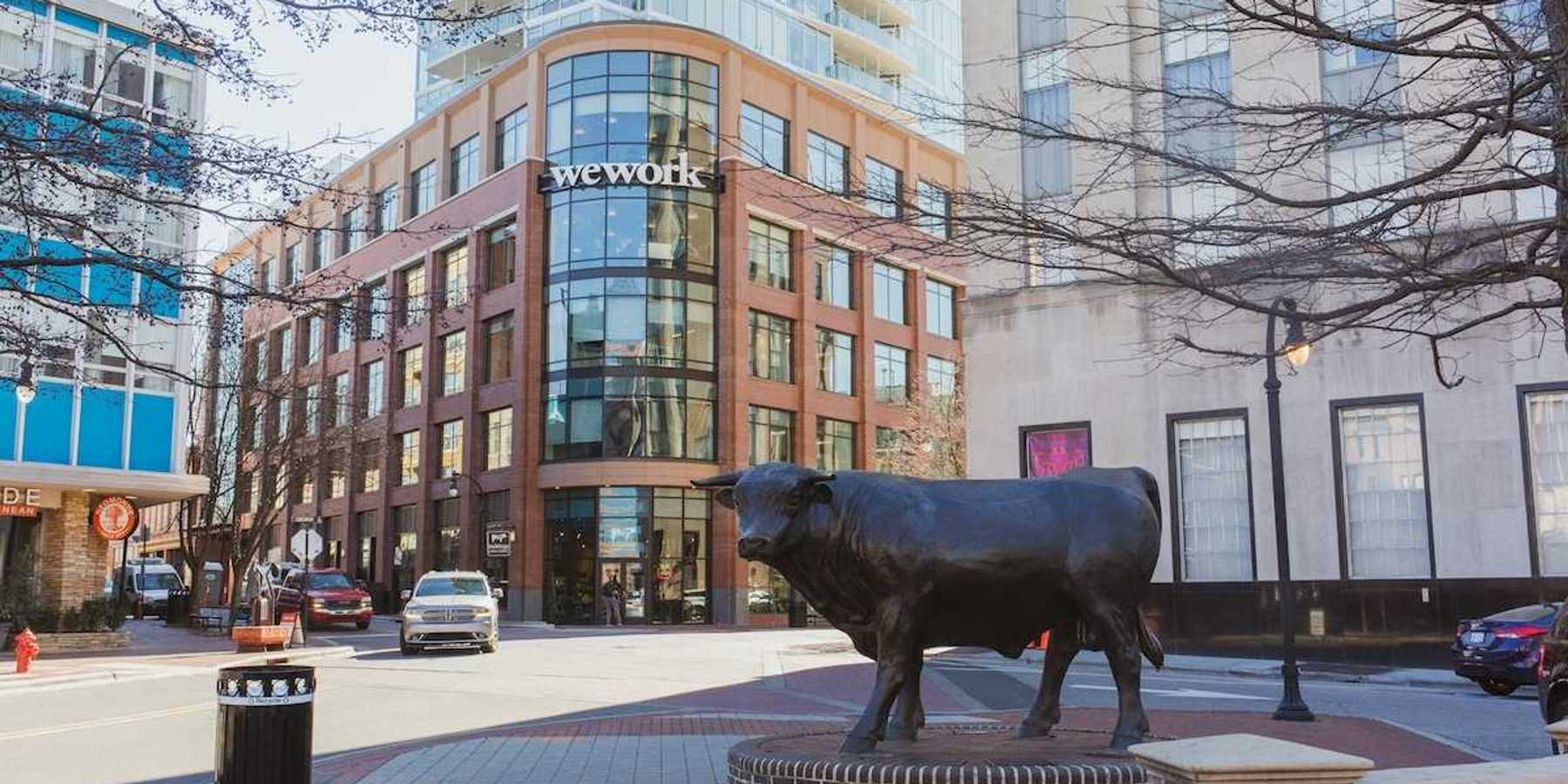 Downtown Durham, NC, featuring bull statue