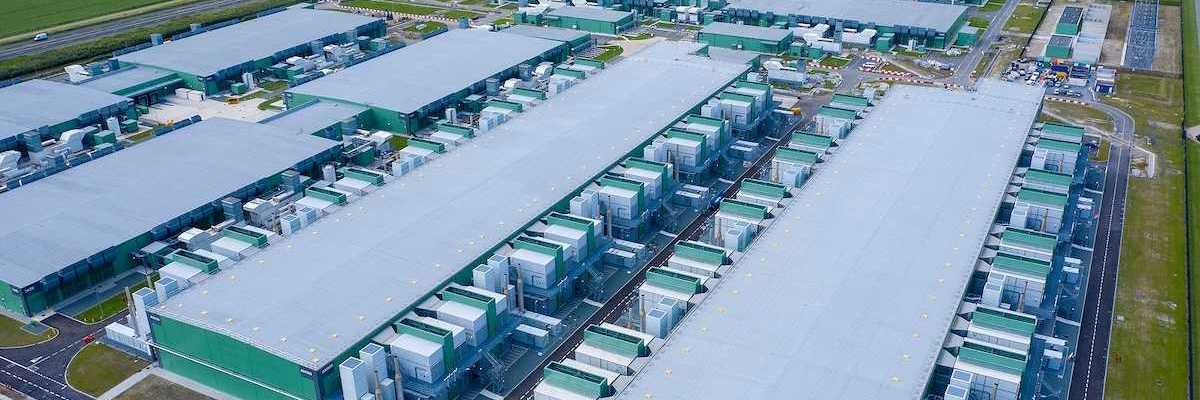 Drone aerial view of new Microsoft data centers.