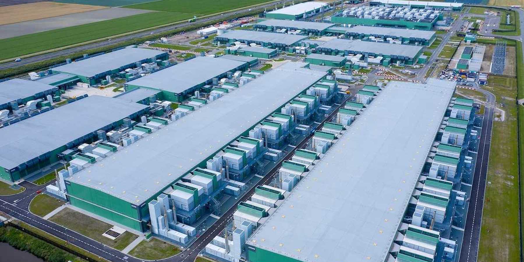 Drone aerial view of new Microsoft data centers.