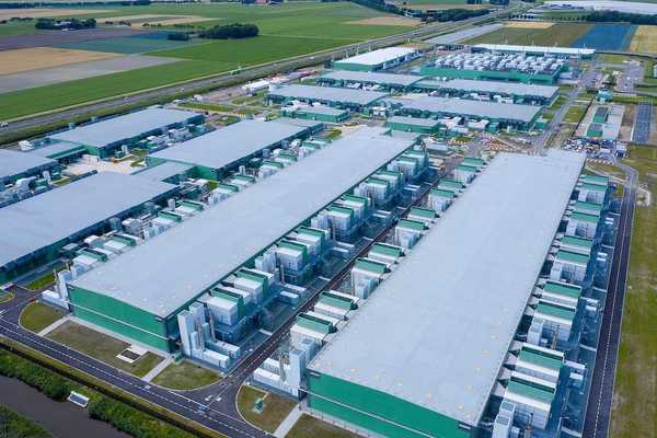 Drone aerial view of new Microsoft data centers.