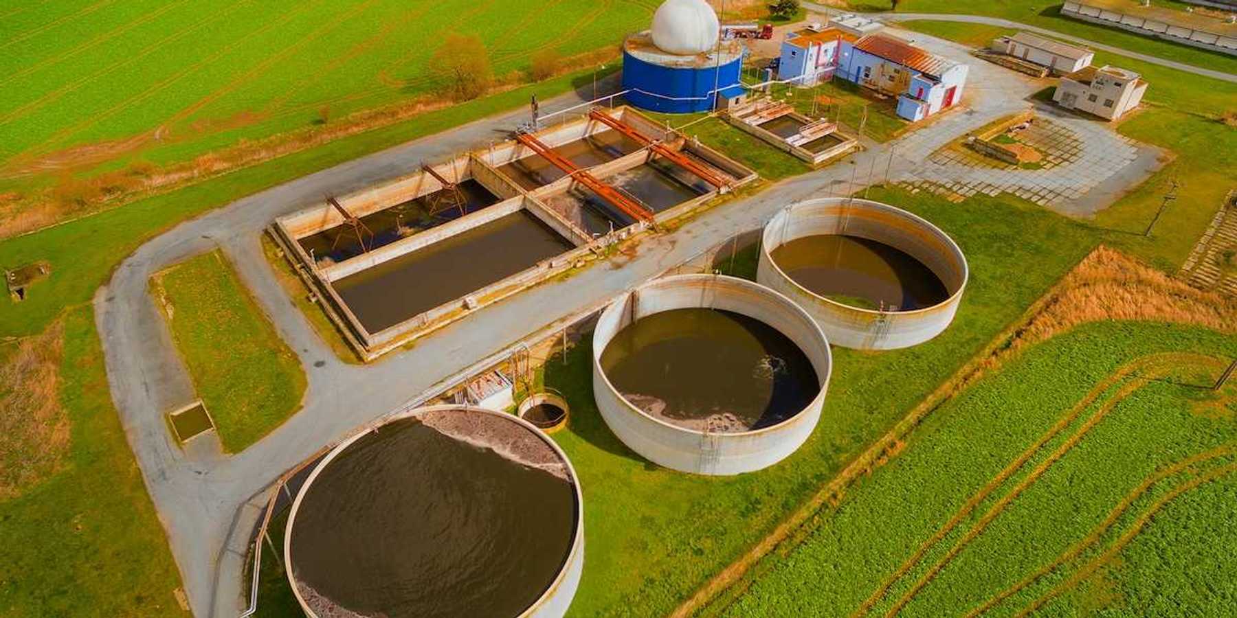 Drone shot of bio-gas manure digester on pig CAFO