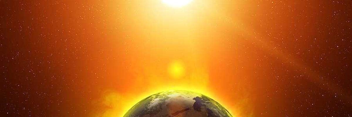 Earth cataclysm, Global warming disaster concept. Earth overheating.