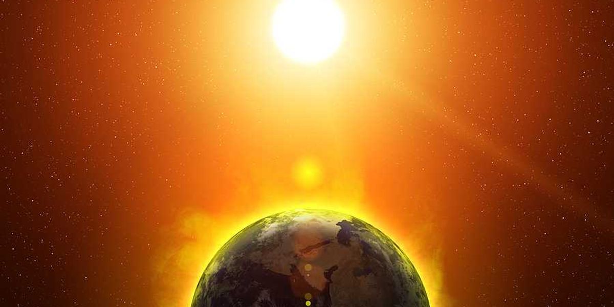 Earth cataclysm, Global warming disaster concept. Earth overheating.