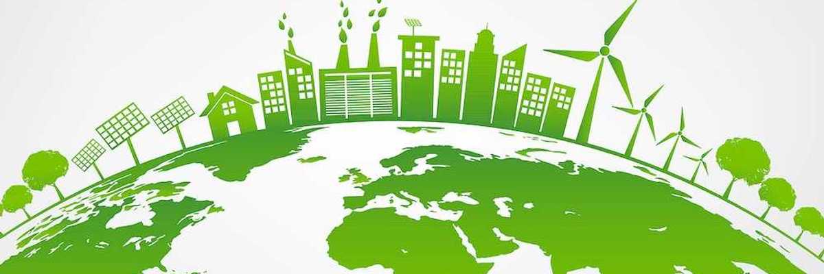 Ecology concept with green city on earth, world environment and sustainable development concept.