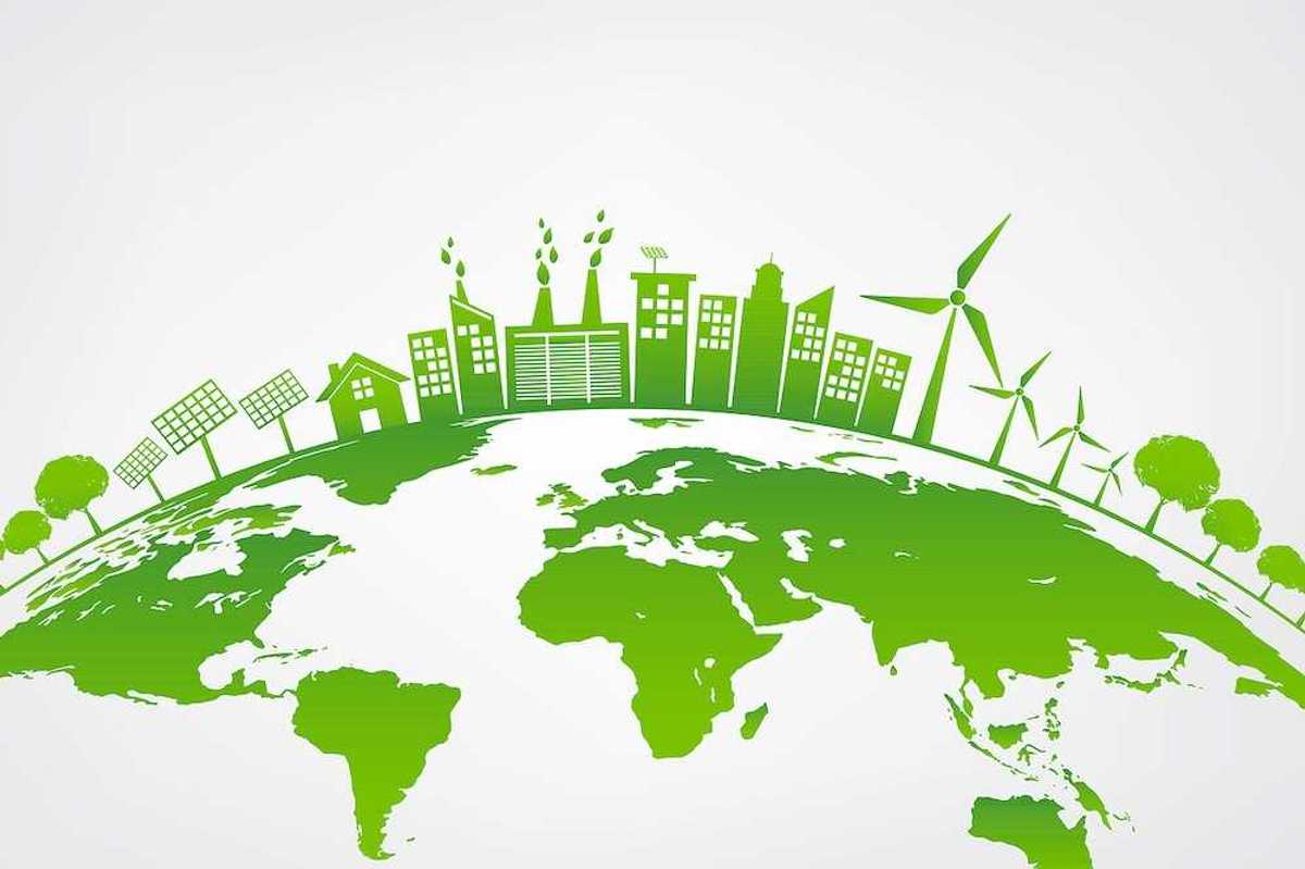 Ecology concept with green city on earth, world environment and sustainable development concept.