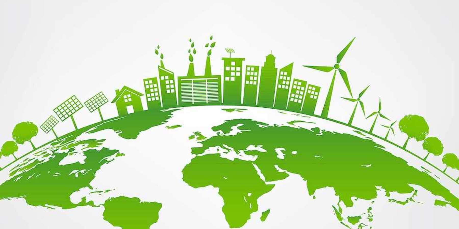 Ecology concept with green city on earth, world environment and sustainable development concept.