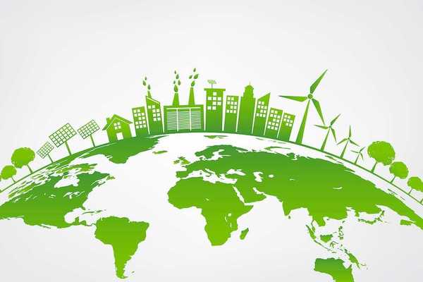 Ecology concept with green city on earth, world environment and sustainable development concept.