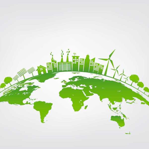 Ecology concept with green city on earth, world environment and sustainable development concept.