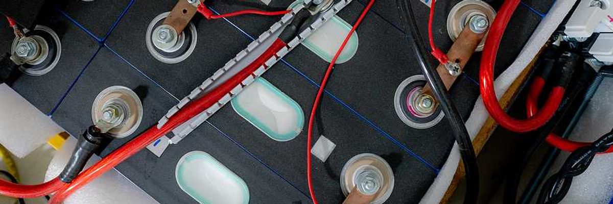 Electric car battery. Lithium-ion cell pack.