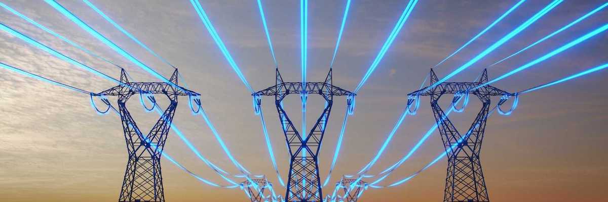 Electrical transmission lines with wire highlighted in blue effect