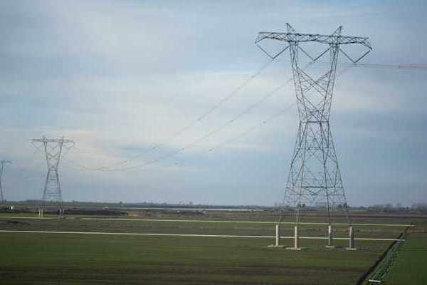 Electricity towers stretching into the distance