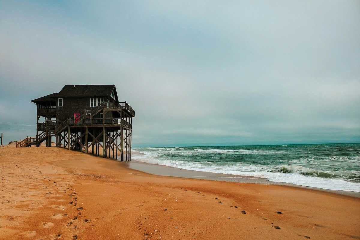 Elevated Outer Banks beach house threatened by rising sea levels