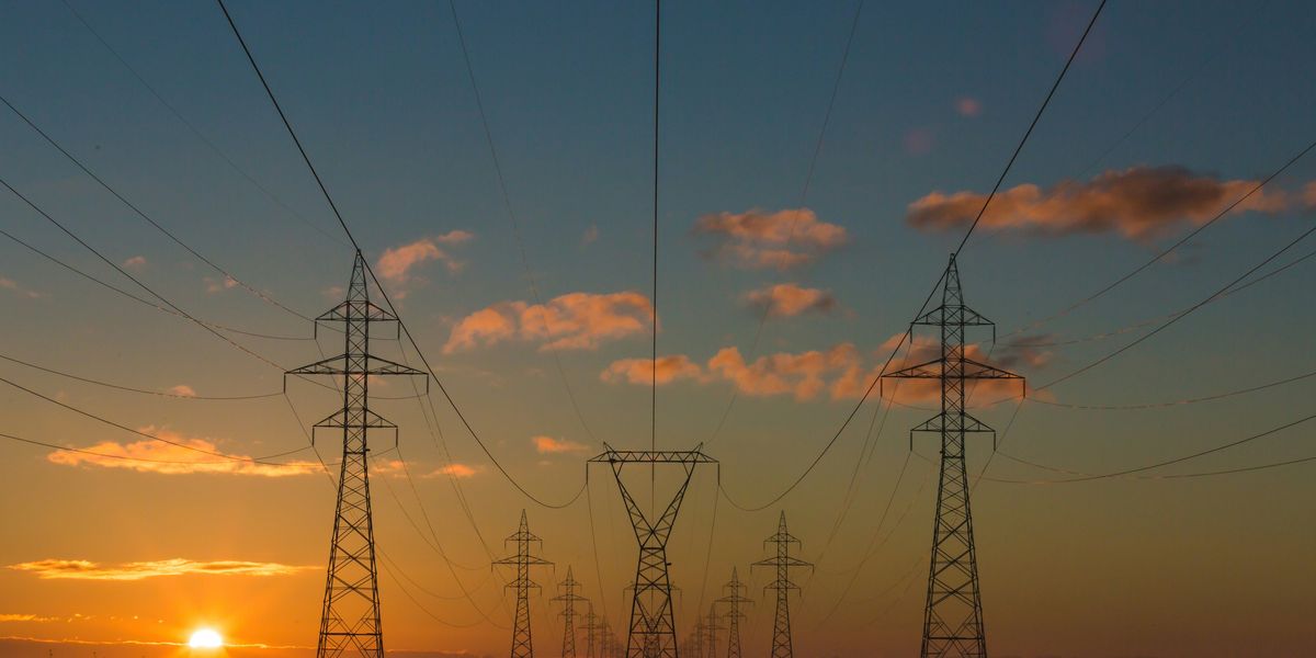 Energy towers stretching into the distance