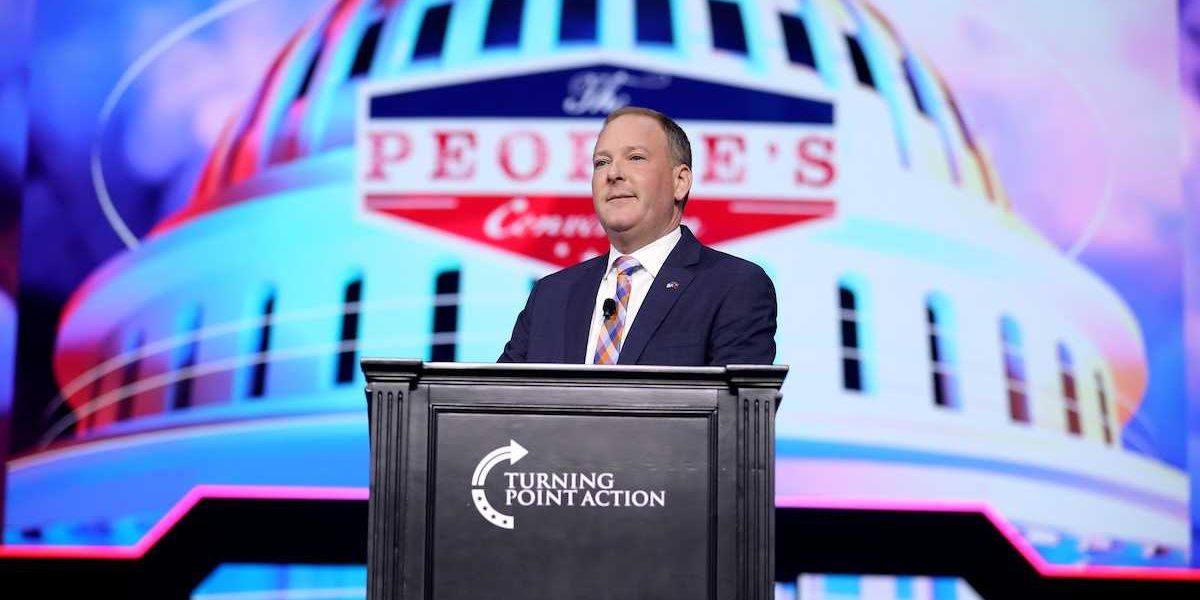 EPA administrator Lee Zeldin speaking with attendees at The People's Convention at Huntington Place in Detroit, Michigan.