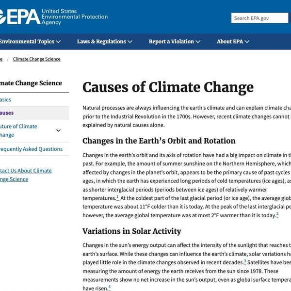 EPA web site page on causes of climate change