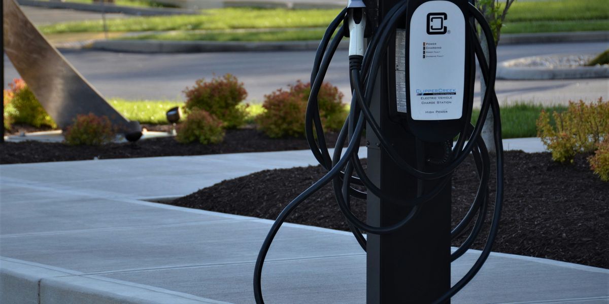 EV charger on sidewalk.