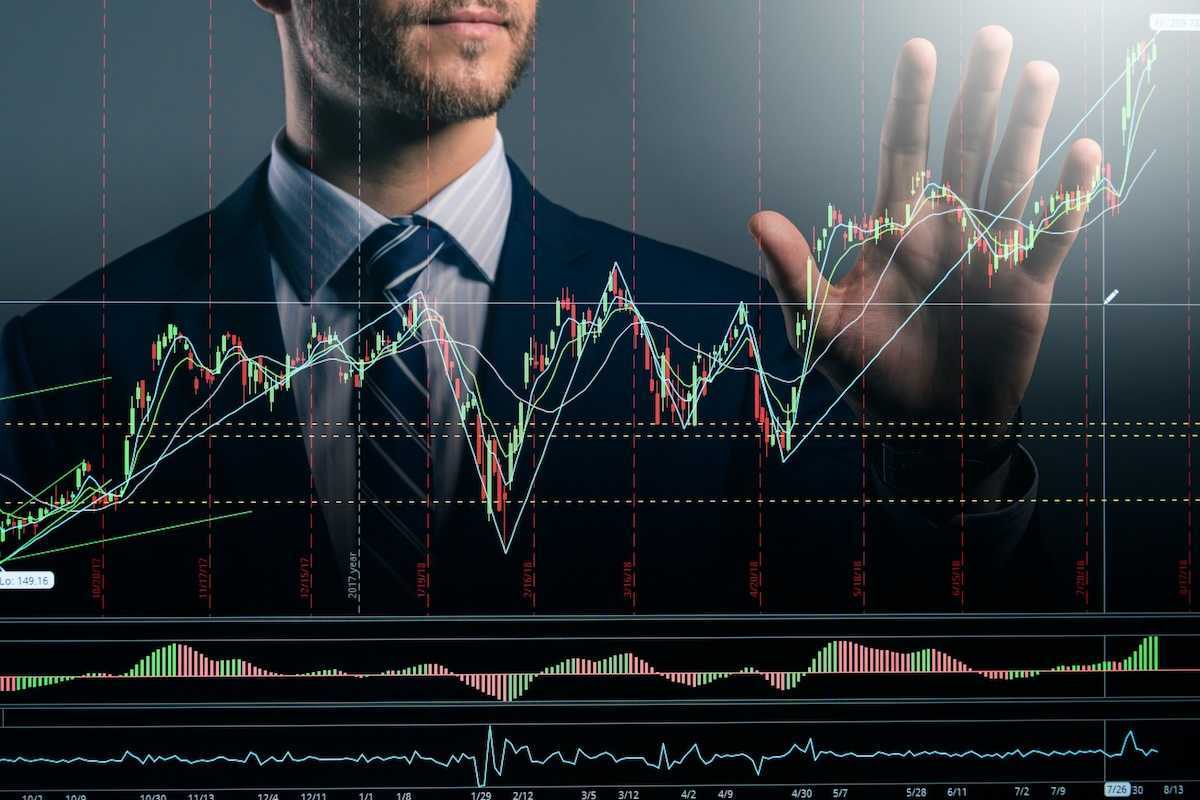 Financial graph superimposed against a "Wall Street Bro"