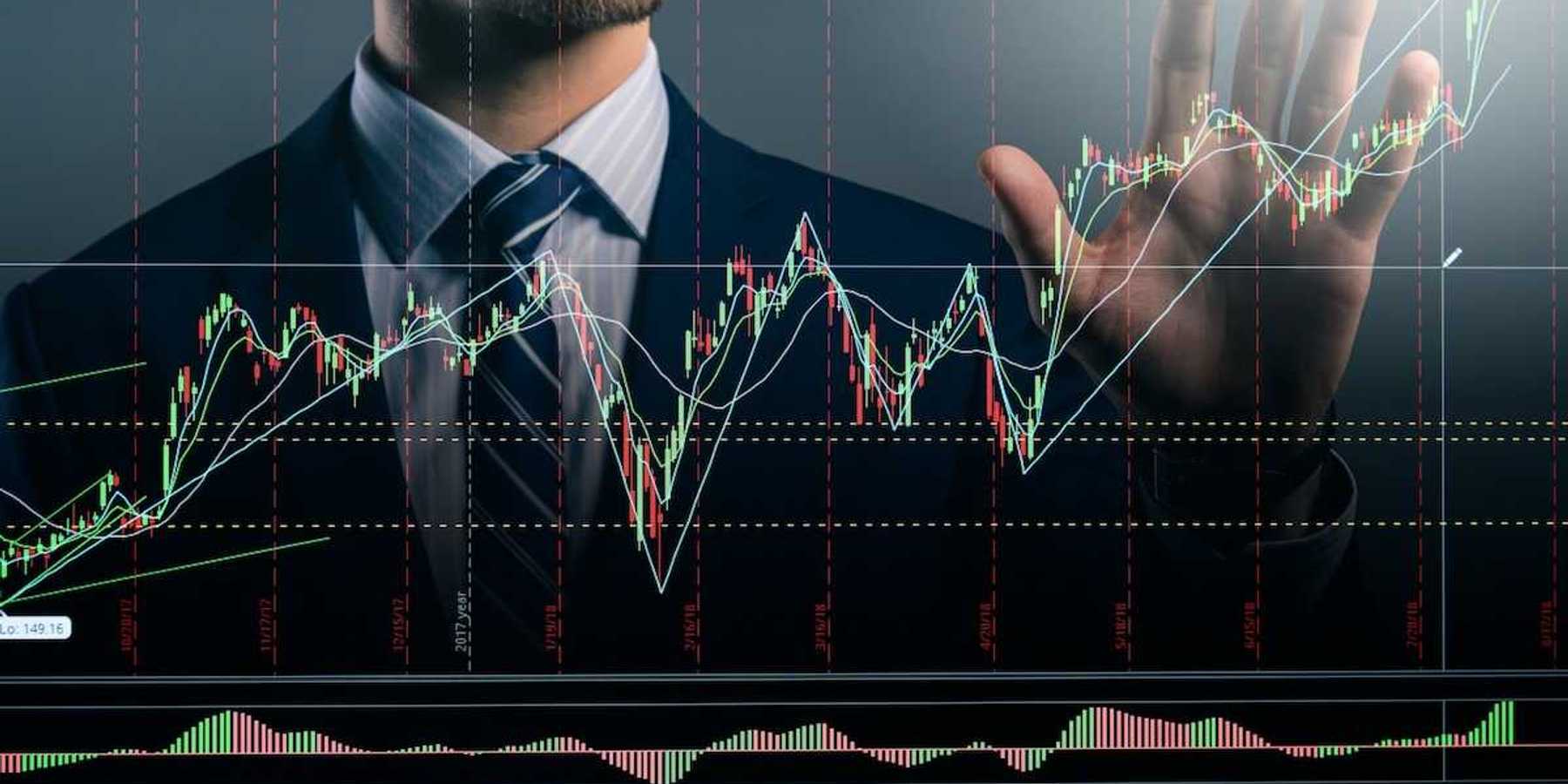 Financial graph superimposed against a "Wall Street Bro"
