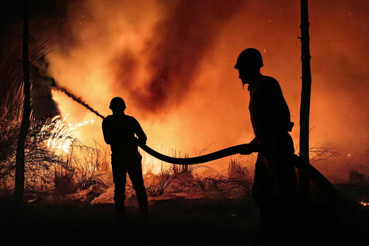 Firefighters fight a blaze