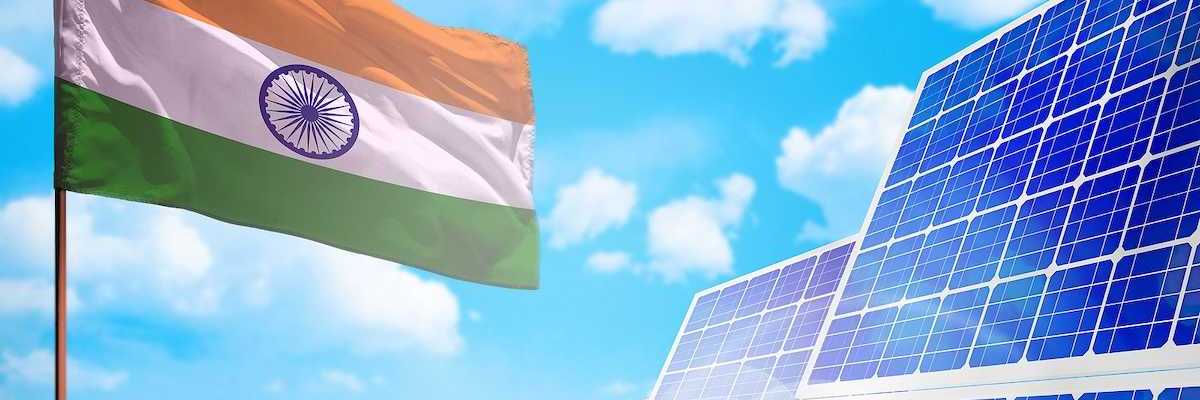 Flag of India juxtaposed with solar panels