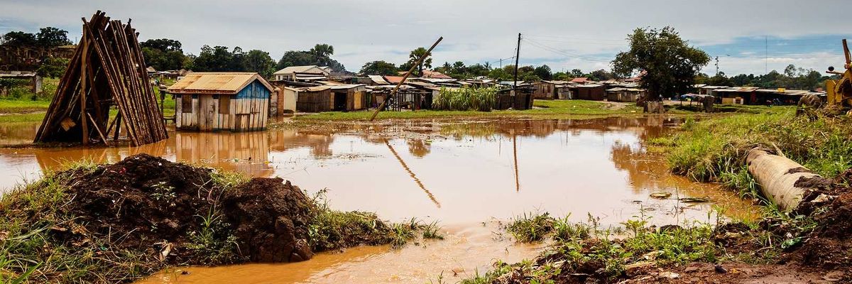 Flooded village after a destructive rainfall.