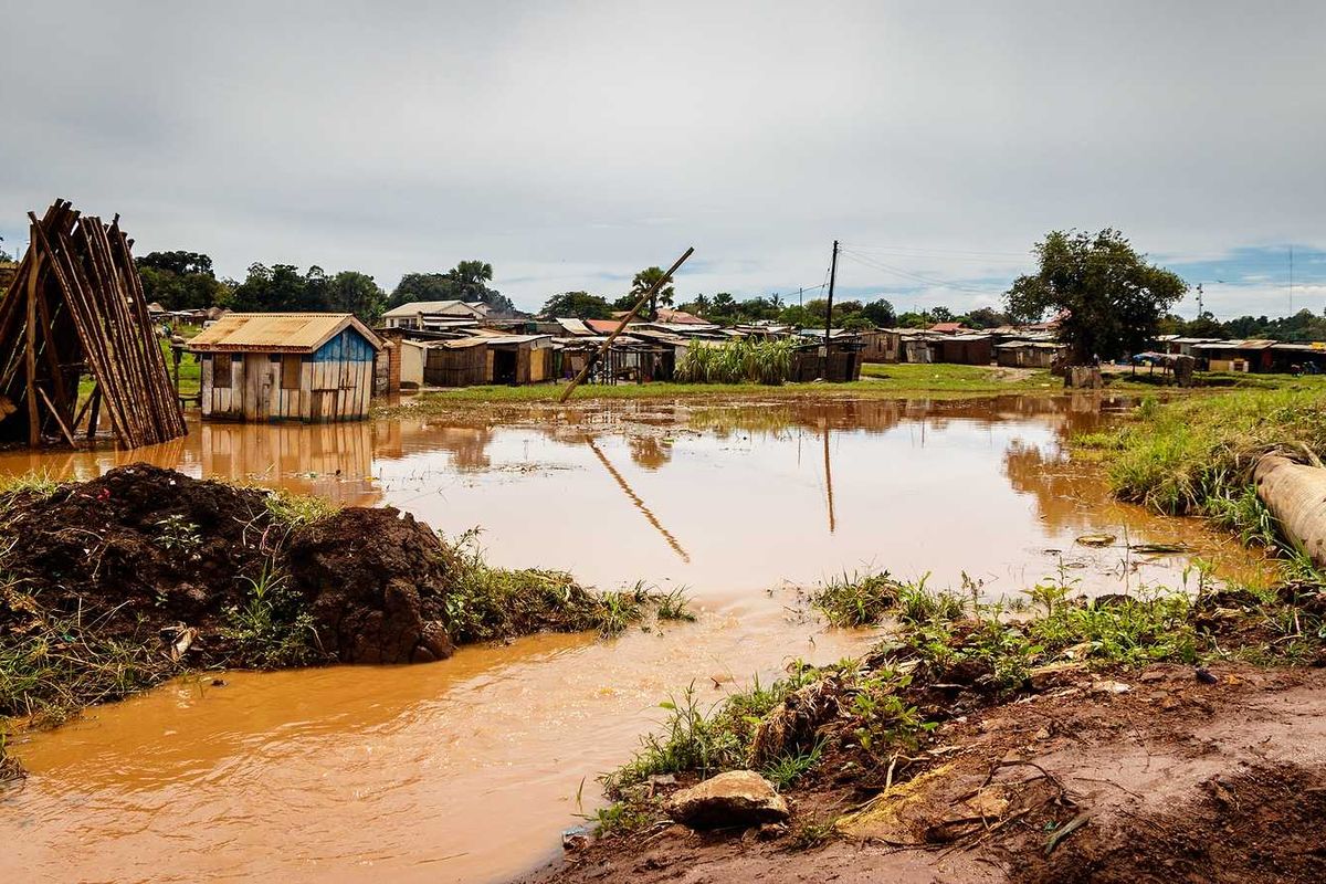 Flooded village after a destructive rainfall.