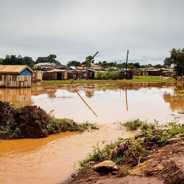 Flooded village after a destructive rainfall.