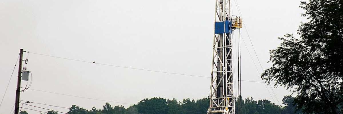 Fracking well pad in Marcellus shale formation rural Pennsylvania