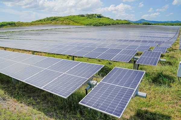 Free-standing solar panels arrayed in an open space