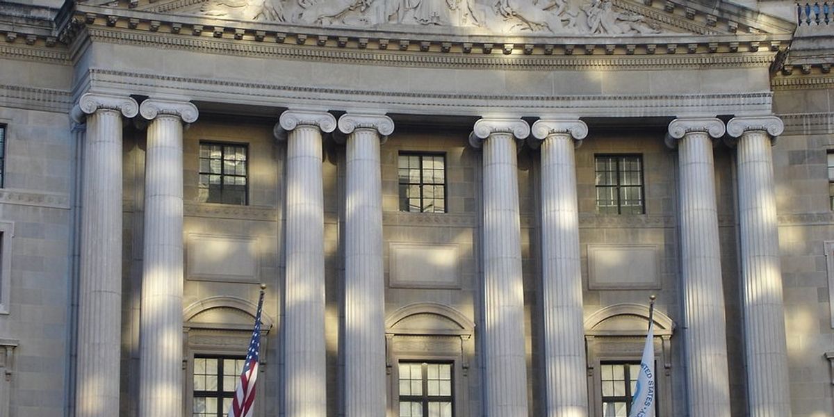 Front facade of the environmental protection agency building in Washington DC.