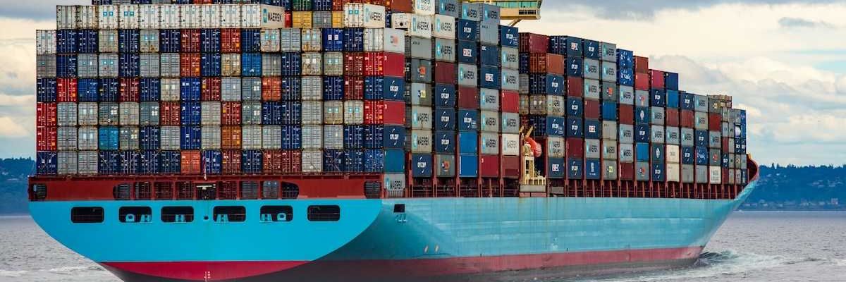 Fully-loaded cargo container ship