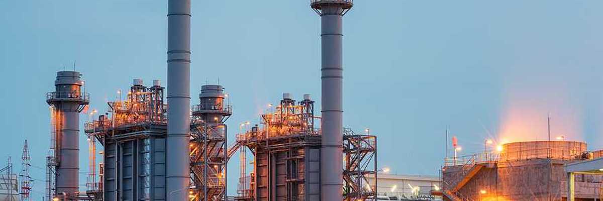 Gas turbine electrical power plant at twilight