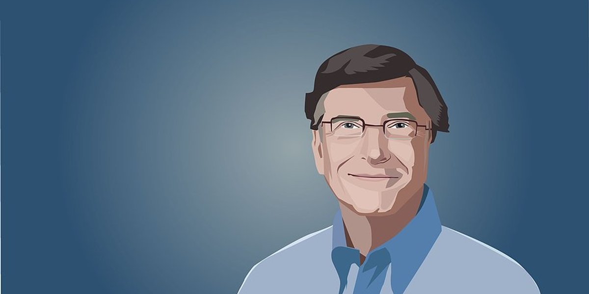 Graphic image of Bill Gates wearing a blue shirt.