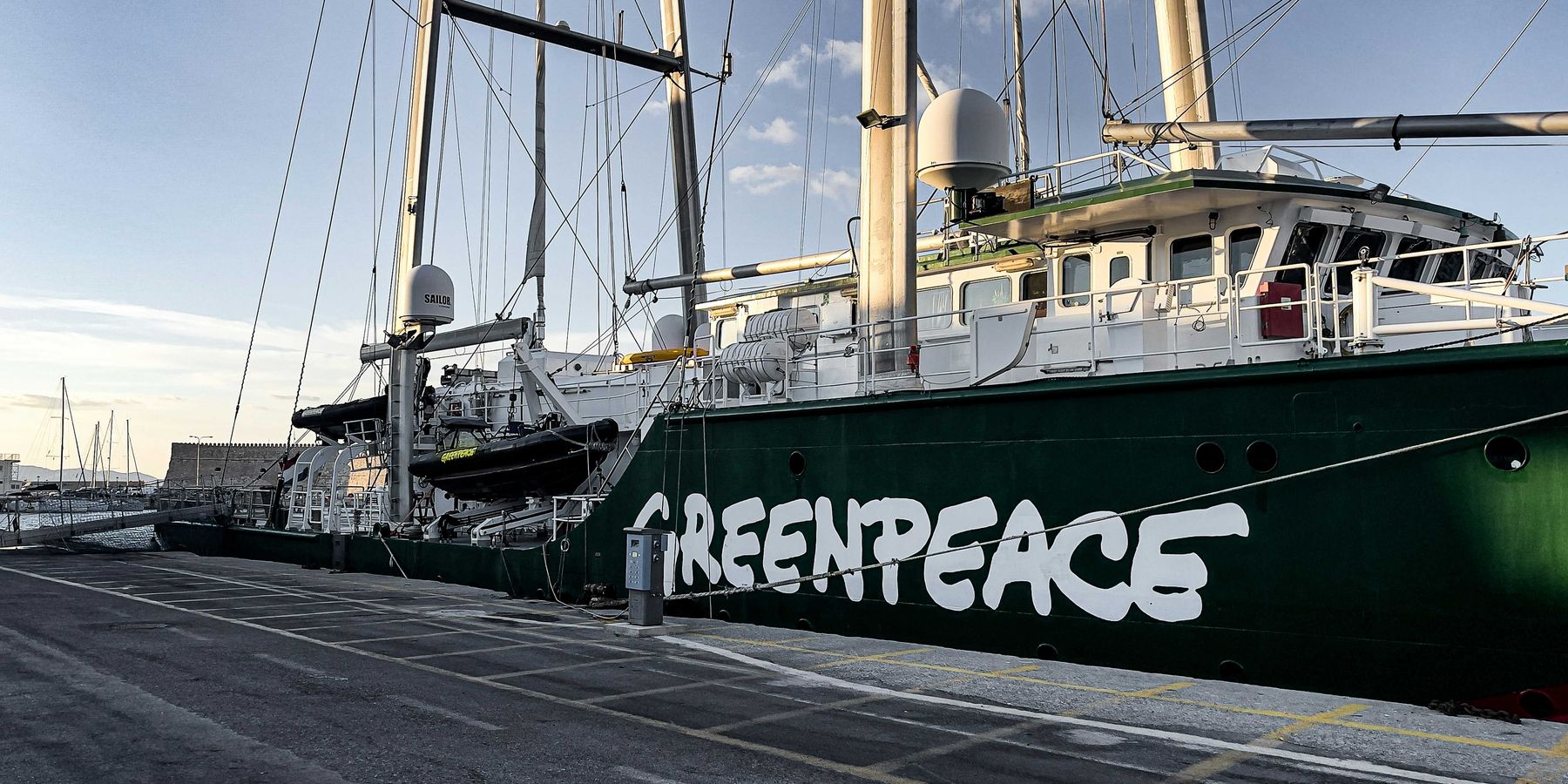 Greenpeace ship in port.