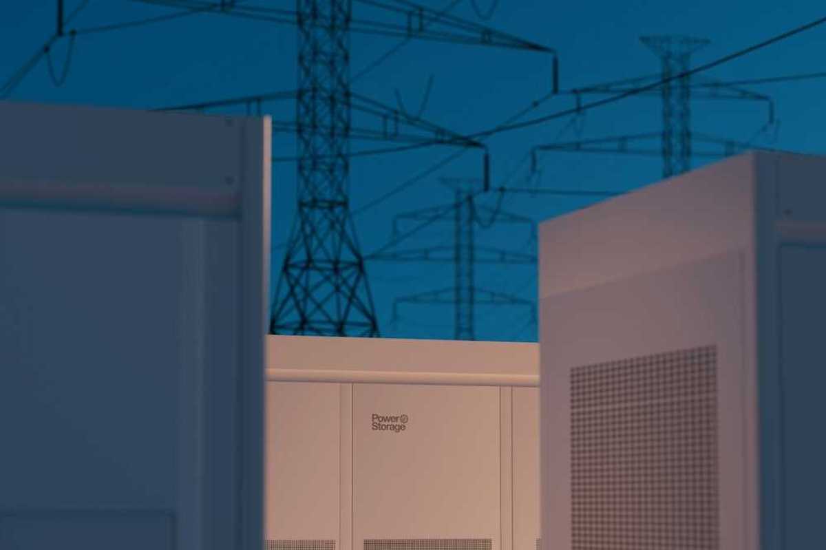 Grid-scale battery storage against high-voltage power lines