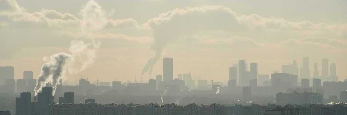 Hazy, smoggy, smoky, urban cityscape