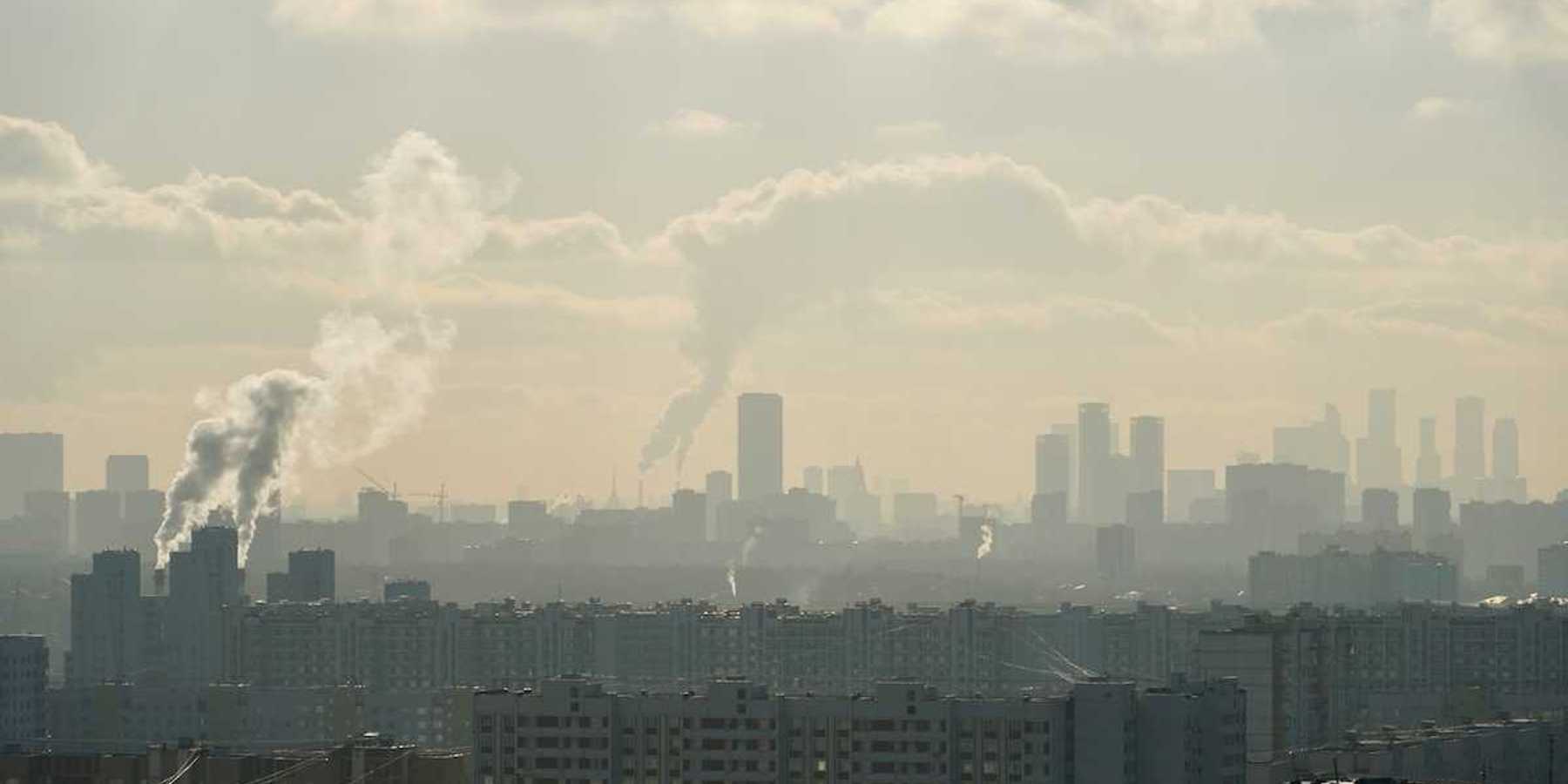 Hazy, smoggy, smoky, urban cityscape