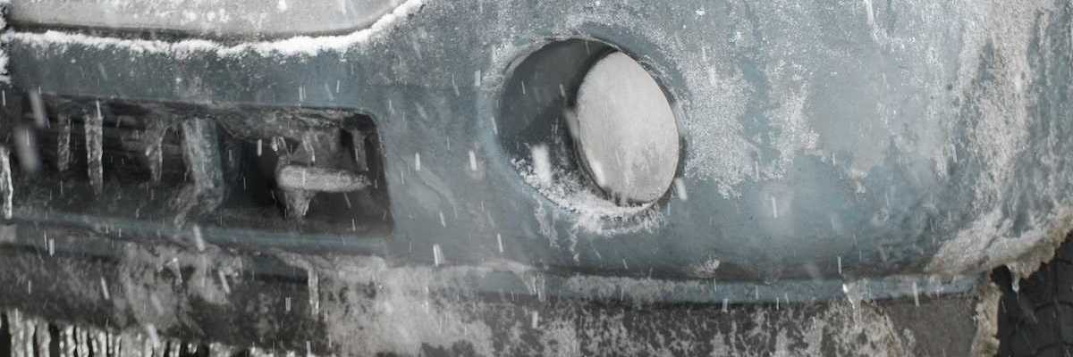 Heavy ice build up on a truck during an ice storm