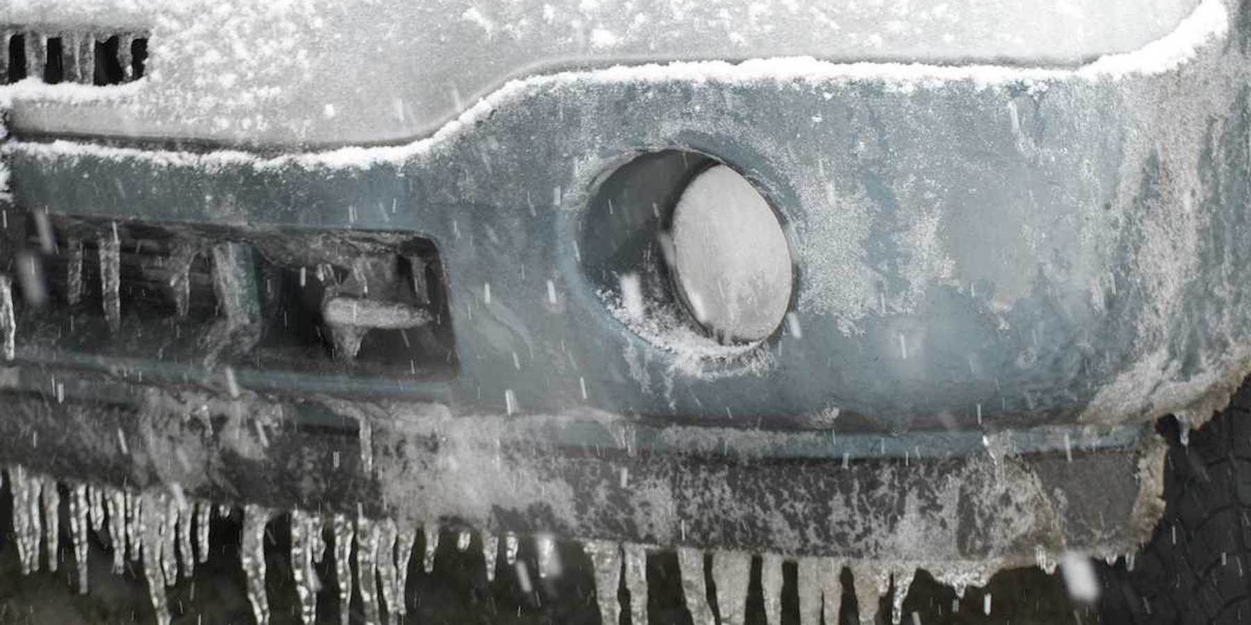 Heavy ice build up on a truck during an ice storm