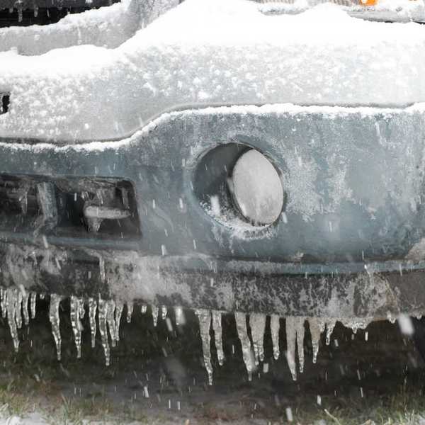 Heavy ice build up on a truck during an ice storm