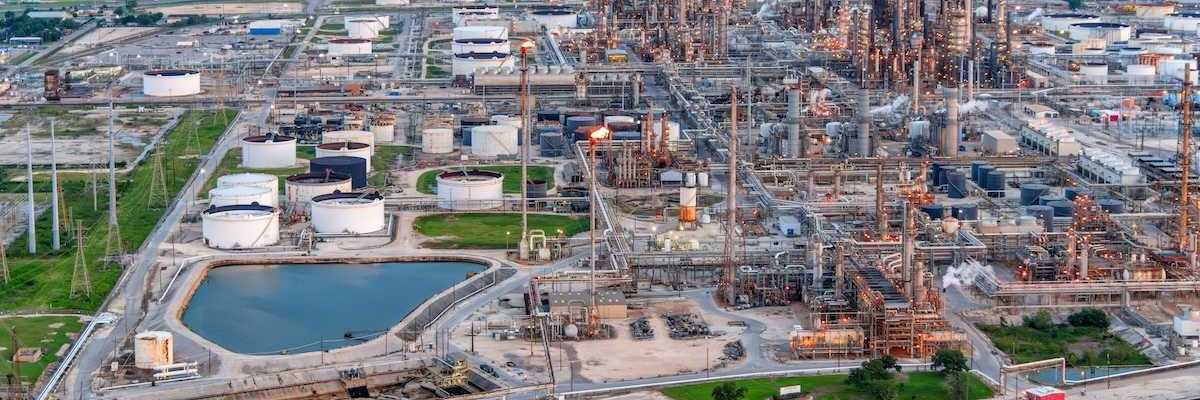 Helicopter shot of a large refinery outside of Houston