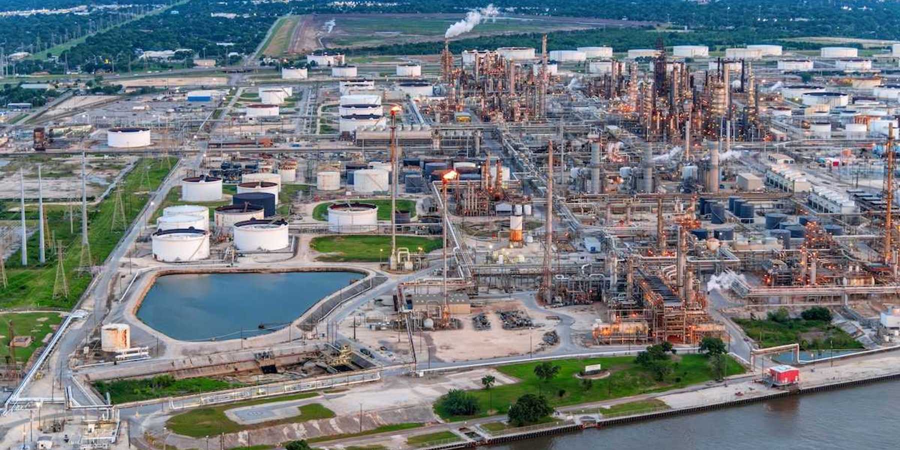 Helicopter shot of a large refinery outside of Houston