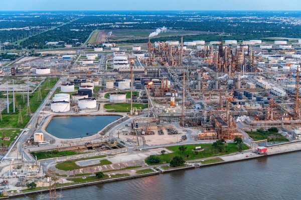Helicopter shot of a large refinery outside of Houston