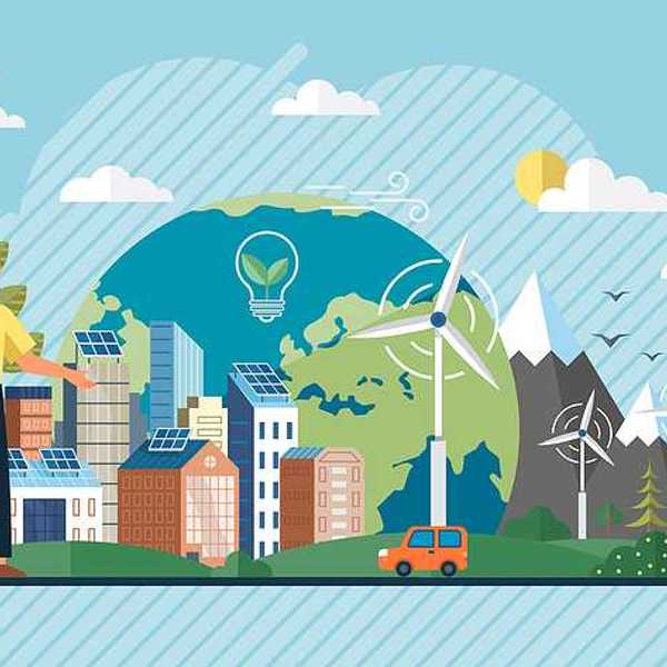 Home electricity with battery energy storage system on modern house. Wind energy. Green energy. Windmills house with solar panel.