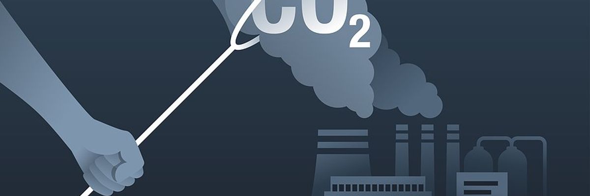 Illustration of arm "netting " smokestack emissions
