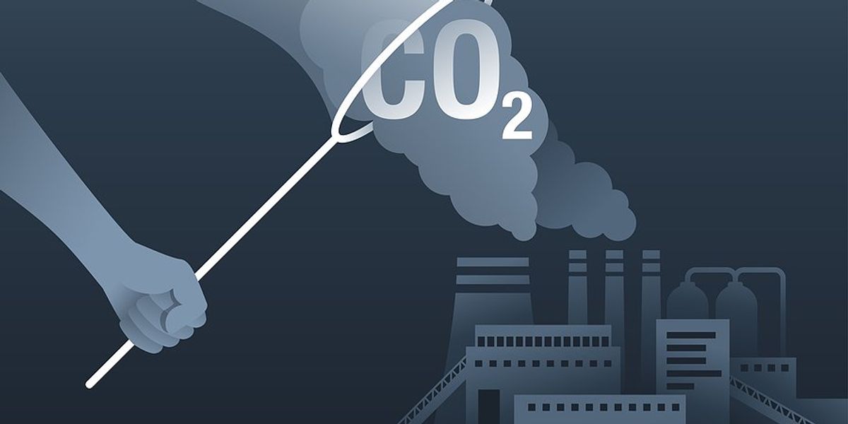 Illustration of arm "netting " smokestack emissions