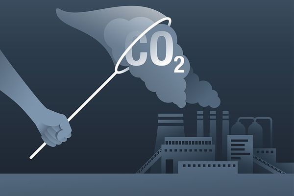 Illustration of arm "netting " smokestack emissions